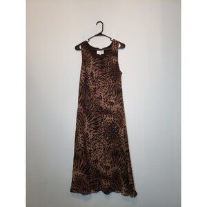 Vtg Studio I Women 16 Midi Dress Sleeveless Leopard Tiger Animal Print Brown